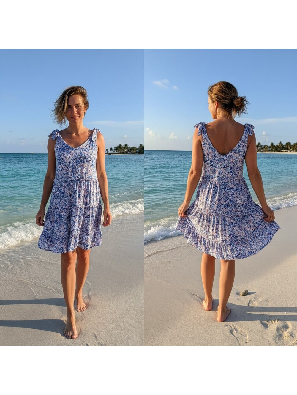 1995 - Simply Southern Women's Medium Blue and Pink Floral Dress